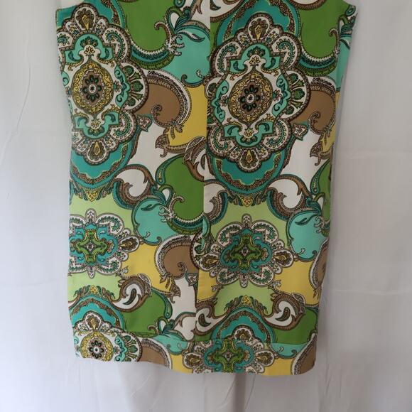Sunny Leigh Linen Sheath Women Sz 16 Floral GreenYellowBlue Midi Sleeveless - Picture 9 of 16